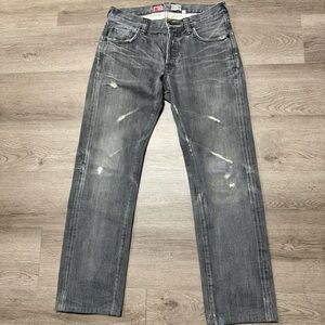 PRPS Noir Washed Grey Distressed Selvedged Denim Jeans Straight Japan 32x29.5